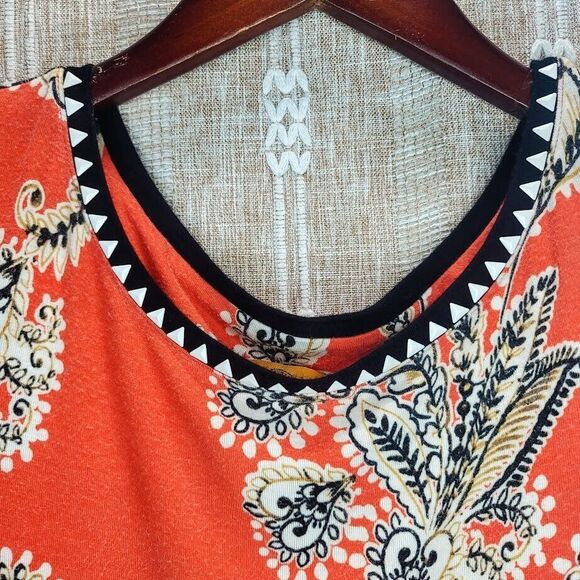 Ruby Rd. Orange/Black Print Top w Beaded Neckline -1X - Picture 6 of 14